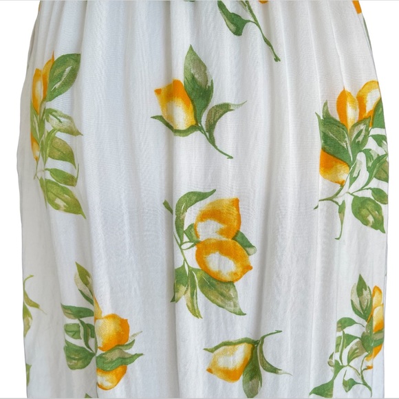 White Lemon Print Tie Front Noodle Strap A-line Mini Dress - Picture 8 of 16
